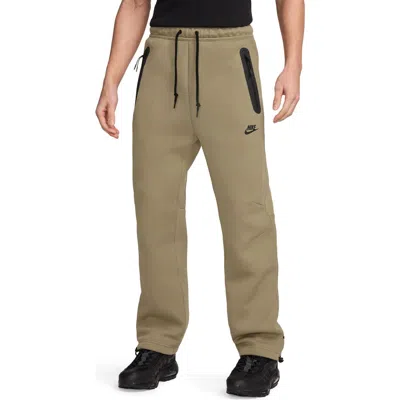 Nike Tech Fleece Open Hem Pants In Neutral Olive/black