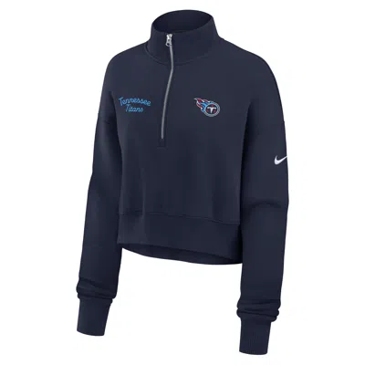 Nike Tennessee Titans Phoenix  Women's Nfl Cropped 1/4-zip Crew In Blue