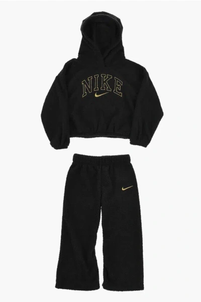Nike Terry-cotton Swoosh Spirit Hoodie And Joggers Set With Golde In Black