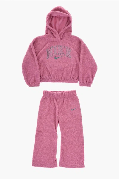 Nike Terry-cotton Swoosh Spirit Hoodie And Joggers Set With Golde In Pink