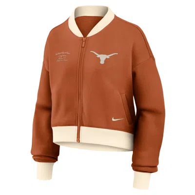 Nike Texas Academic  Women's College Oversized Cropped Full-zip Bomber Jacket In Orange