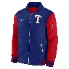 Nike Texas Rangers Authentic Collection Dugout  Men's Mlb Full-zip Bomber Jacket In Blue