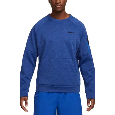 Nike Therma-fit Fitness Crew Neck Life Sweatshirt In Blue/heather/black
