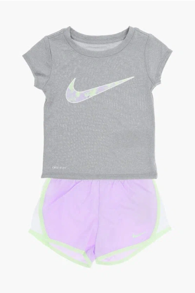 Nike Tie Dye Effect T-shirt And Shorts Set In Grey