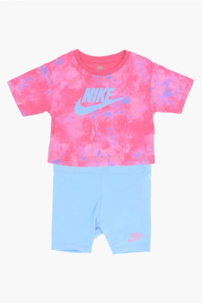 Nike Tie Dye Effect T-shirt Boxy And Shorts Set In Pink