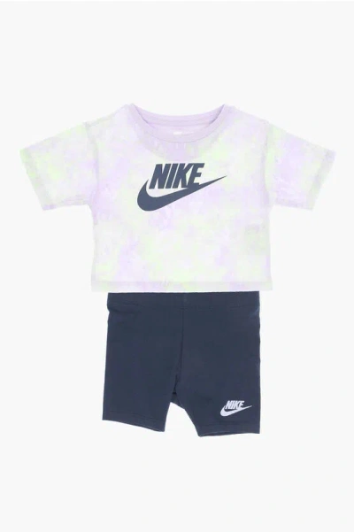 Nike Tie Dye Effect T-shirt Boxy And Shorts Set In White