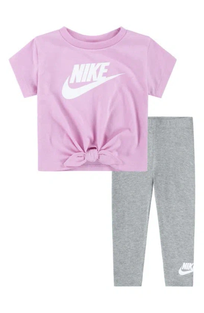 Nike Babies'  Tie Front T-shirt & Leggings Set In Dark Grey Heather/pink