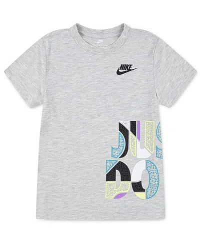 Nike Kids' Toddler And Little Boys "just Do It" Wrap Logo Crewneck T-shirt In Lt Smoke Grey Heather