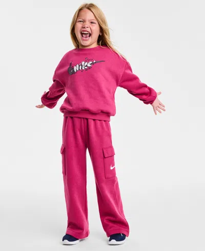 Nike Kids' Toddler And Little Girls 2-piece Essentials Crewneck And Cargo Pants Set In Red