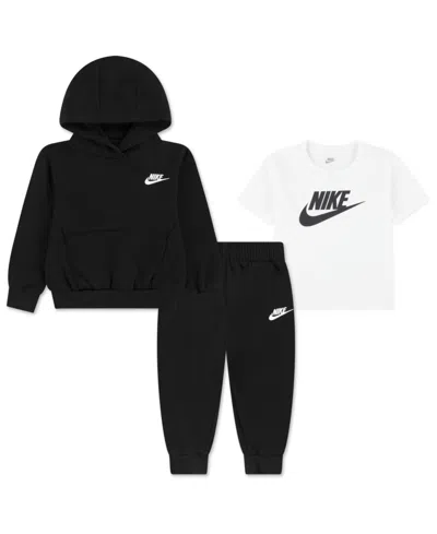 Nike Babies' Toddler Boy 2t-4t Long-sleeve Hoodie, T-shirt And Jogger Pants, 3-piece Set In Black