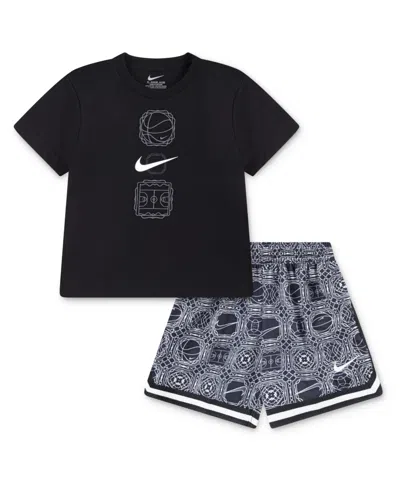 Nike Babies' Toddler Boys 2-piece Dna 24 Dri-fit T-shirt And Shorts Set In Black