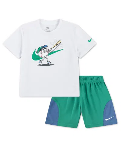 Nike Babies' Toddler Boys' 2t-4t Baseball Graphic T-shirt And Mesh Shorts, 2-piece Set In Multi