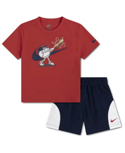 Nike Babies' Toddler Boys' 2t-4t Baseball Graphic T-shirt And Mesh Shorts, 2-piece Set In Multi
