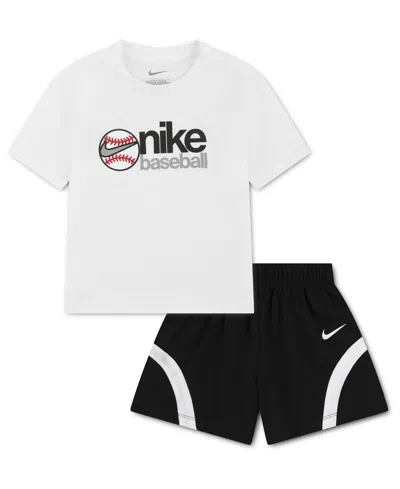Nike Babies' Toddler Boys' 2t-4t Baseball Graphic T-shirt And Mesh Shorts, 2-piece Set In Multi