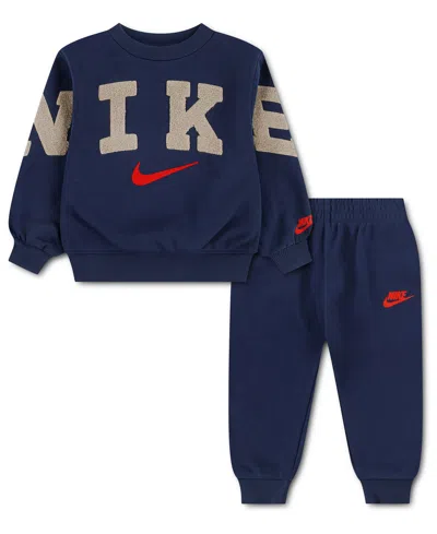 Nike Babies' Toddler Boys' 2t-4t Fleece Crew Sweatshirt And Joggers, 2-piece Set In Blue