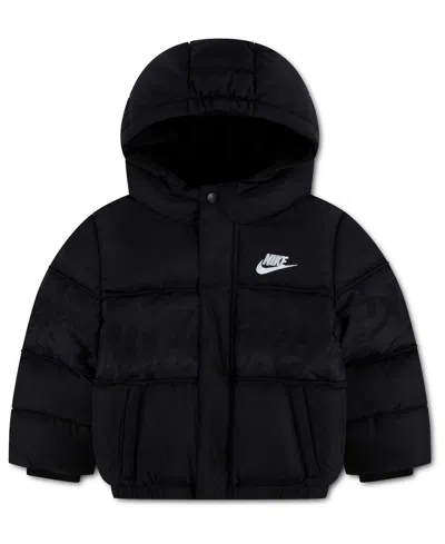 Nike Babies' Toddler Boys' 2t-4t Jacquard Logo Mixed Media Puffer Jacket In Black