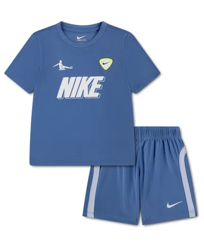 Nike Babies' Toddler Boys' 2t-4t Short-sleeve T-shirt And Shorts, 2-piece Set In Blue