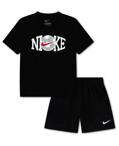 Nike Babies' Toddler Boys' 2t-4t Soccer Graphic T-shirt And Mesh Shorts, 2-piece Set In Black