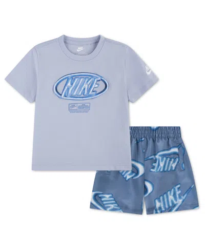 Nike Babies' Toddler Boys' 2t-4t Sportswear Club Short-sleeve T-shirt And Shorts, 2-piece Set In Blue