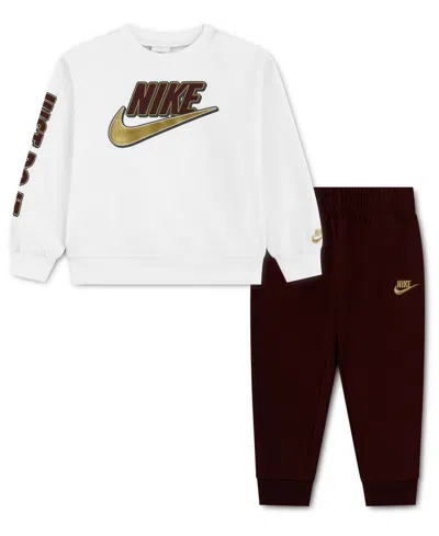 Nike Babies' Toddler Boys' 2t-5t Frost Futura Long-sleeve Crewneck Cotton-blend Top And Pants, 2-piece Set In Multi