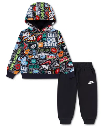 Nike Babies' Toddler Boys' 2t-5t Lunchbox-print Fleece Hoodie And Pants, 2-piece Set In Multi