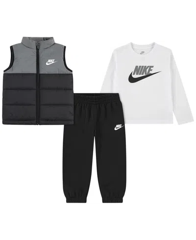 Nike Babies' Toddler Boys' 4-7 Crewneck T-shirt, Vest And Pants, 3-piece Set In Black