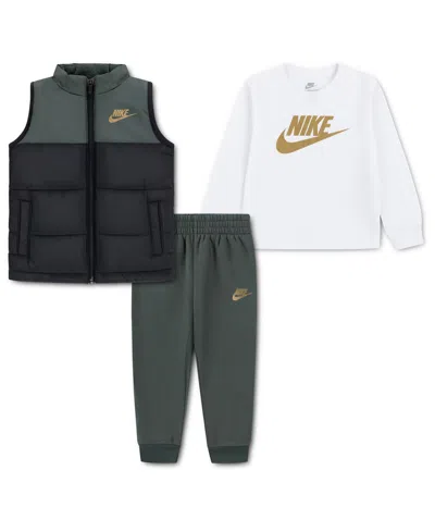 Nike Babies' Toddler Boys' 4-7 Crewneck T-shirt, Vest And Pants, 3-piece Set In Gray