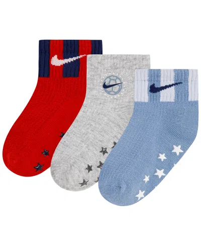 Nike Babies' Toddler Boys' 6m-4t Waffle Gripper Socks, 3-pack In Gray Heather