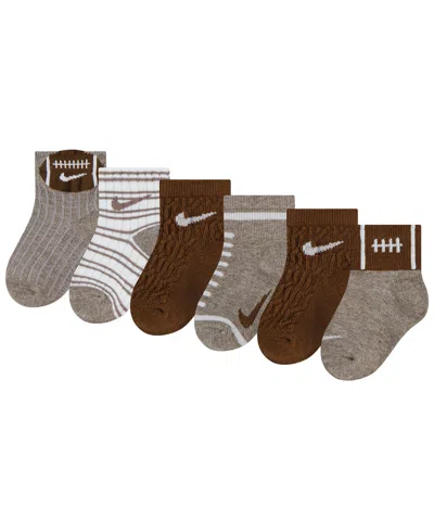Nike Kids' Toddler Boys' And Girls' 6m-2t Ready Set Grow Socks, 6-pack In Mink Brown