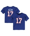 NIKE TODDLER BOYS AND GIRLS NIKE JOSH ALLEN ROYAL BUFFALO BILLS PLAYER NAME AND NUMBER T-SHIRT