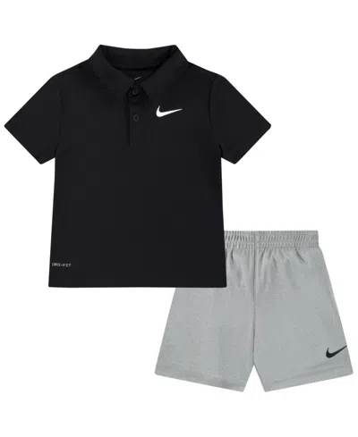 Nike Kids' Toddler Boys Dri-fit Polo T-shirt And Shorts, 2-piece Set In Dk Grey Heather,black