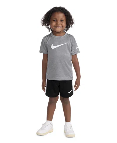 Nike Babies' Toddler Boys Dri-fit Swoosh T-shirt & Shorts Set In Gray
