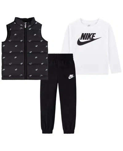 Nike Kids' Toddler Boys Futura Print Vest, Long Sleeve Tee And Pants, 3-piece Set In Black