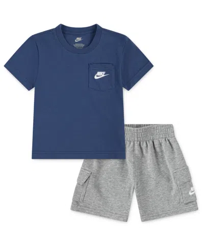 Nike Babies' Toddler Boys Pocket T-shirt & French Terry Shorts, 2 Piece Set In Blue