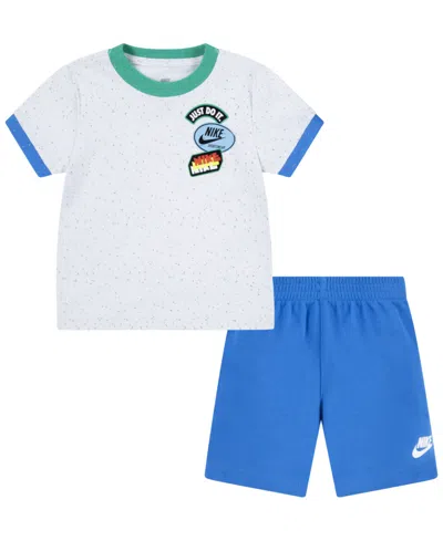 Nike Kids' Sportswear Jersey Graphic T-shirt & French Terry Shorts Set In Light Photo Blue