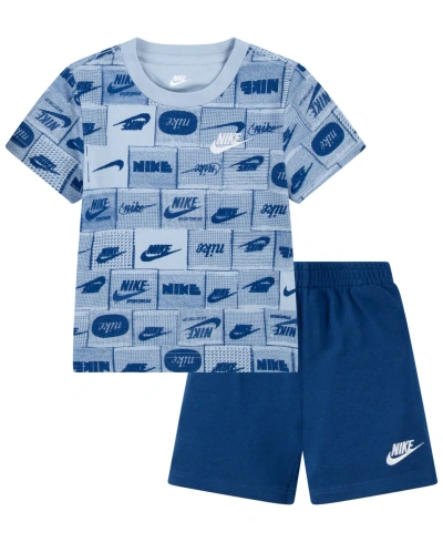 Nike Kids' Toddler Boys Sportswear Club Printed T-shirt And Shorts Set In Court Blue