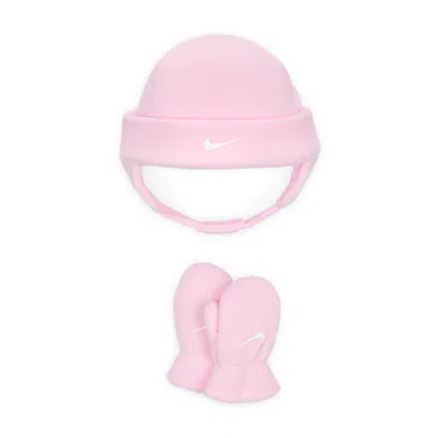 Nike Babies' Toddler Fleece Beanie And Mittens Set In Pink
