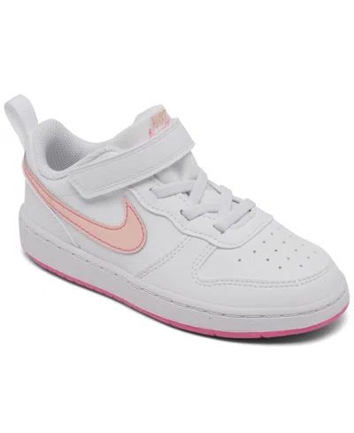 Nike Babies' Toddler Girl's Court Borough Low Recraft Fastening Strap Casual Sneakers From Finish Line In White,pink