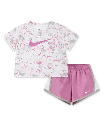 Nike Babies' Toddler Girls 2-piece Dri-fit T-shirt And Shorts Set In Magic Flamingo