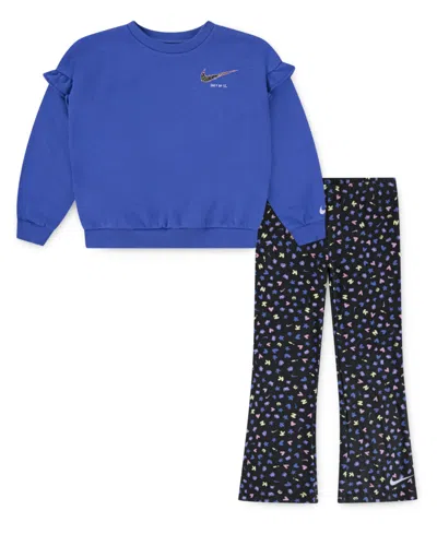 Nike Babies' Toddler Girls 2-piece Essentials All-over Print Femme Sweatshirt And Legging Set In Blue