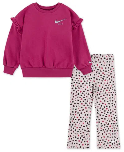 Nike Babies' Toddler Girls 2-piece Essentials All-over Print Femme Sweatshirt And Legging Set In Multi