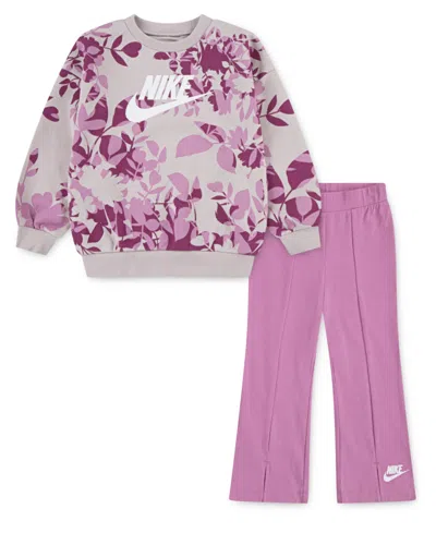 Nike Babies' Toddler Girls 2-piece Floral Camo Crewneck Sweatshirt And Leggings Set In Pink