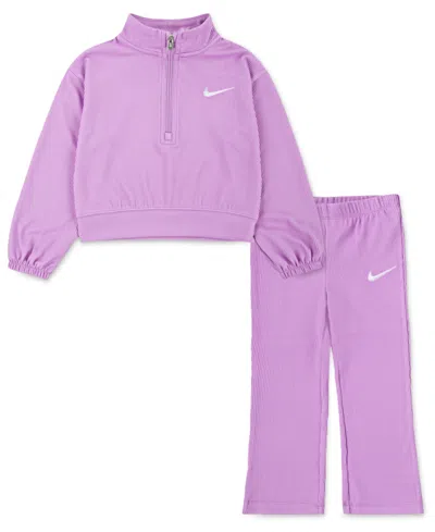 Nike Babies' Toddler Girls 2-piece Ribbed Quarter-zip Top And Leggings Set In Rush Fuchsia