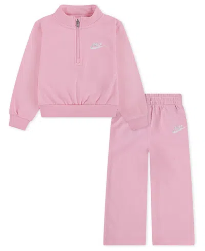 Nike Babies' Toddler Girls 2-piece Wide Leg Club Fleece Top And Pants Set In Pink