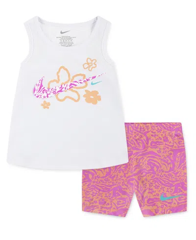 Nike Babies' Toddler Girls 2-piece Wild Flower Printed Bike Shorts Set In Apricot Agate