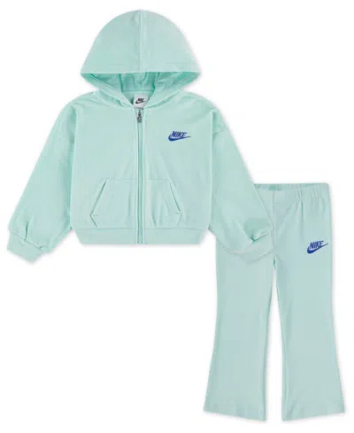 Nike Babies' Toddler Girls 2t-4t 2-piece Zip-up Hoodie And Flared Leggings Set In Green