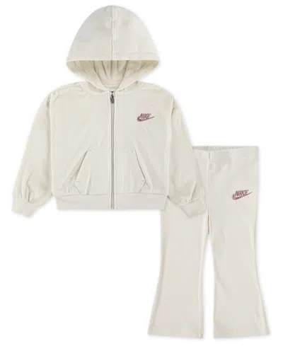 Nike Babies' Toddler Girls 2t-4t 2-piece Zip-up Hoodie And Flared Leggings Set In Neutral