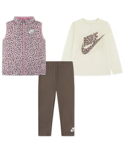Nike Kids' Toddler Girls 2t-4t 3-piece Wild Warmth T-shirt, Vest And Pants Set In Multi