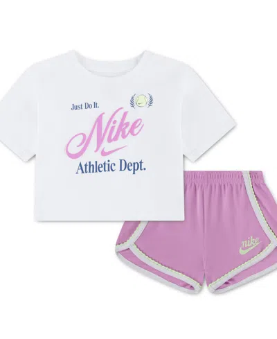 Nike Toddler Girls' 2t-4t Tennis Lifestyle Crewneck T-shirt And Shorts, 2-piece Set In Purple
