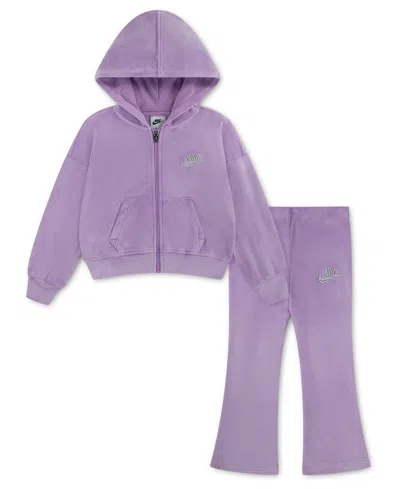 Nike Babies' Toddler Girls 2t-4t 2-piece Zip-up Hoodie And Flared Leggings Set In Purple